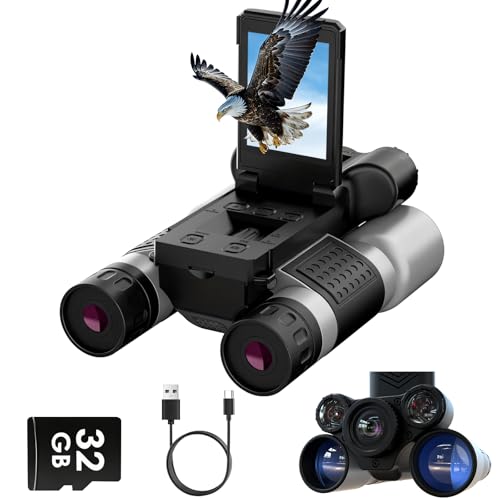 Binoculars with Camera and Night Vision - 12x42 Digital Binoculars with 2.4" IPS Screen, 7 IR Modes for 200-300m in Darkness, for Bird Watching, Hiking, Camping - Includes 32GB Card (Black)