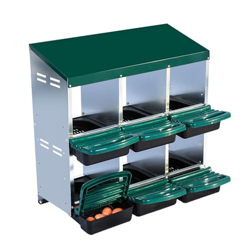 Chicken Nesting Box，Green 6 Hole Chicken Laying Box, Tray for Easy Egg Collection, Large Holes for Ventilation, Suitable for Chickens & Ducks - color: Green, size: 31.9"L x 20.5"W x 31.1"H
