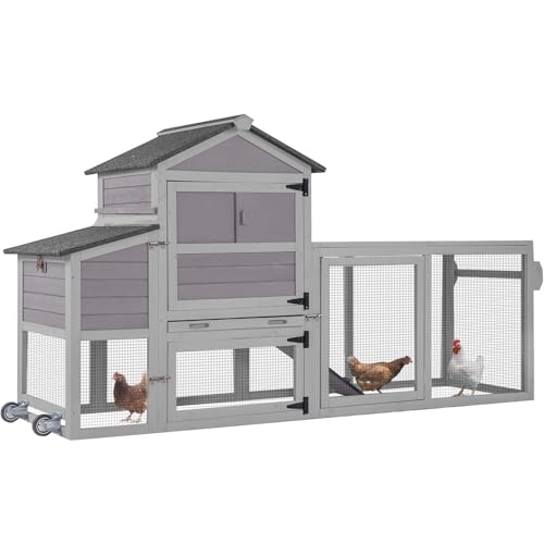 Chicken Coop Chicken House for Outdoor, Poultry Cage with Wheels Large Mobile Hen House and UV-Resistant Roof - Grey