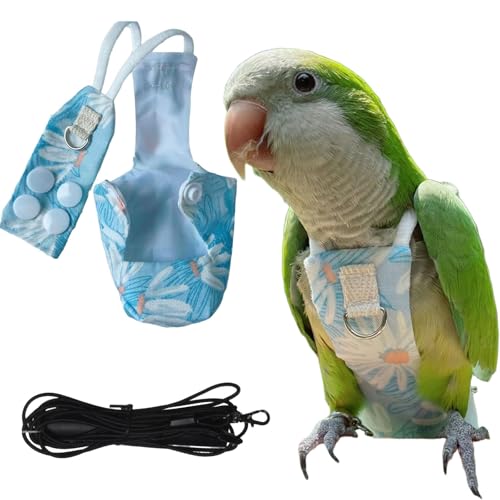 Snap-Closure Parrot Diapers with Adjustable Leash - Washable Bird Flight Suits for Cockatiels, Sun Conures & Quaker Parrots Secure & Chew-Resistant (M – Little Sun/Budgie + 1m Rope) - size: Golden Sun Model+1 meter rope