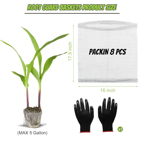 8 Pcs Gopher Baskets 5 Gallon Root Guard Proof Stainless Wire Steel Trap | 16" X 17.5" Mesh Cage with Gloves Root Protection for Gophers Moles Voles, Bulbs Tubers Trees Orchid Flowers Planting Baskets - size: 16"X17.5"-8 Pack