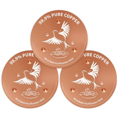 3-Pack 99.9% Pure Copper Bird Bath Purification Disk, 0.6mm Bird Bath Copper Disk with Triple-Point Support, All-Season Copper Plate Copper Disc for Outdoor Bird Bath, Bowl - color: Bird Bath Copper Disk - 3 PACK