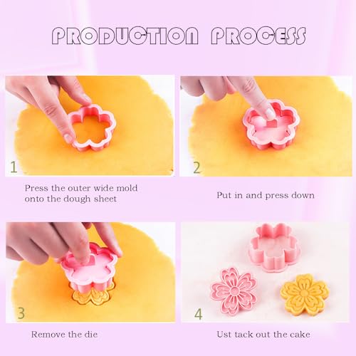 8Pcs Flower Cookie Cutters Stamps Biscuit Baking Tools Embossing Cookie Molds(With 30 Flowers Bags) - color: Floral
