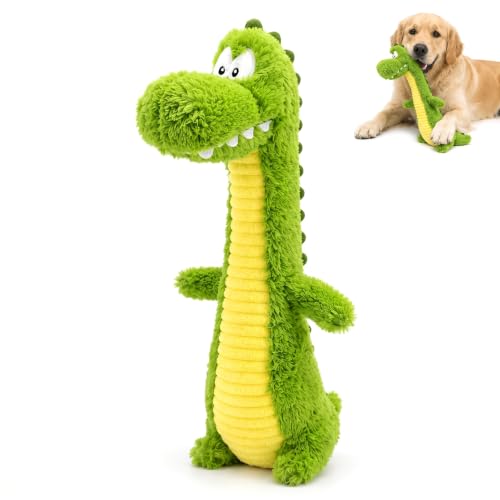 Squeaky Dog Plush Chew Toy, Interactive Tug Squeaky Toy for Chewers, Medium & Large Dogs & Fetch Play, 18.5 In Stuffed Long-Neck Crocodile Toy with Soft Plush Body for Gentle Gum Care & Boredom Relief - color: Green (Long‑Neck Crocodile)