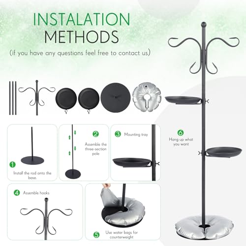 1 Set Upgraded 75.9" Shepherds Hook for Bird Feeder, Hanging Plant Wind Chime Stand, Metal Adjustable Standing Pole Holder for Indoor Outdoor, with 2 Rack & Weight Bag (2 Hooks) - style: 2 Hooks
