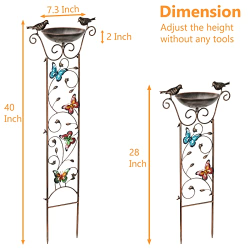 SUNNYPARK 43.5 Inch Metal Bird Bath Bowl with Garden Trellis Outdoor | Easy install, Garden birdbath and Plants Trellis 2 in 1, Decorative with Butterflies, Functional Decor for Yard Patio Lawn - size: Butterfly