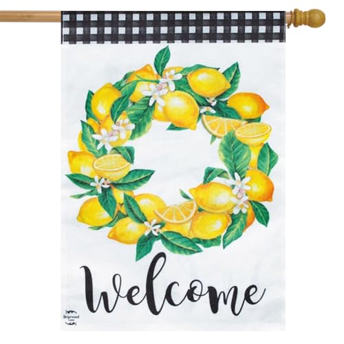 Briarwood Lane Lemon Wreath Summer Burlap House Flag - color: 11 - Lemon Wreath