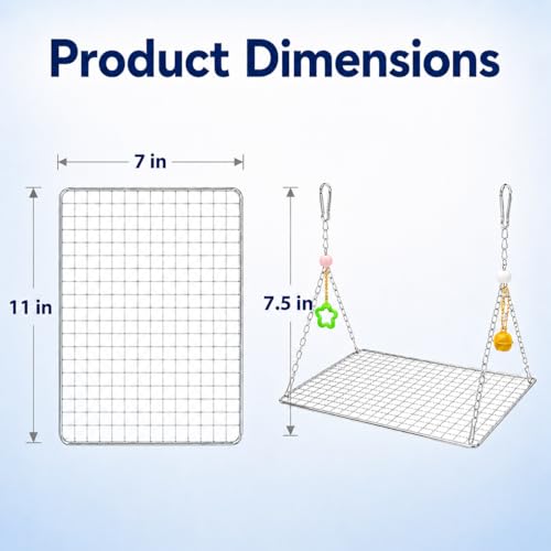 Bird Swing for Parakeets – Stainless Steel Hanging Bird Perch Toy, Fits Bird Cages, Compatible with Budgies, Lovebirds, Cockatiels, Quaker Parrots, Conures, Caiques, Medium Parrots, 11×7 in (Square L) - size: Square L