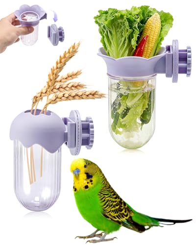 2Pcs Bird Cage Vegetable Feeder, Hanging Veggie Holder with Hydration Feature to Maintain Freshness, Easy-Clean Clip Feeder for Parakeet, Parrot, Lovebird, Budgie(Purple) - color: Purple