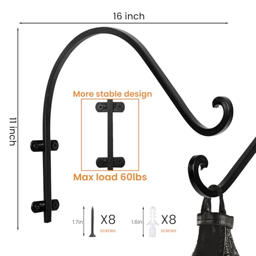16 Inch Plant Hangers Outdoor,4 Pack Heavy Duty Plant Hanger Bracket | Hanging Basket for Plants Outdoor Brackets,80lbs Weight Capacity for Hanging Baskets,Bird Feeders,Lanterns and Wind Chimes - size: 16inch-4pcs