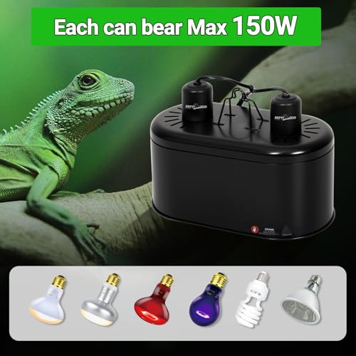 REPTI ZOO Dual Reptile Light Fixture for Reptile Dome UVB Lamp Fixture Dual Reptile Reflector Dome Lamp Cap Combo Integration Design Heat Lighting Lamp Kit - size: 1 Count (Pack of 1)