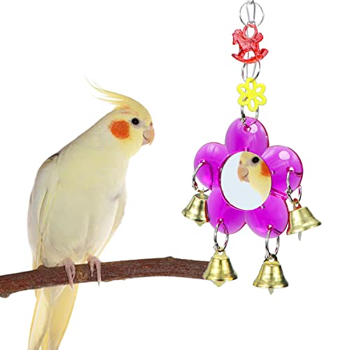 Litewoo Bird Mirror Cage Toy Hanging Bell Colorful Swing for Parrot | Stainless steel mirror & bell, 11.81x3.15 in, sweet sound, for small/medium birds/parakeet/conure/cage, reduces loneliness