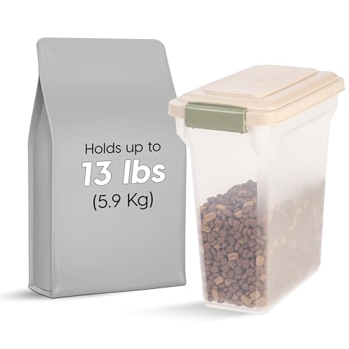 IRIS USA Dog Food Storage Container, Up to 13 lbs, Almond, Made in USA | BPA-Free, Airtight Seal, Best for Cat Food, Bird Seed, Chicken Feed, Pet Toys, Treats, Pellets - color: Almond