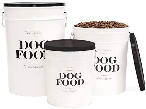 Harry Barker Bon Chien Dog Food Storage Canister – Medium 6.5 gallons, Airtight Stainless Steel Pet Food Container, Stylish Kitchen Counter Dog Kibble Storage with Easy-Open Lid - White - color: Black & White
