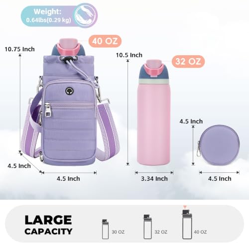 Water Bottle Carrier bag with Strap Phone Pocket for Walking, Hiking, Cycling - color: 4-Purple, size: 32oz-40oz