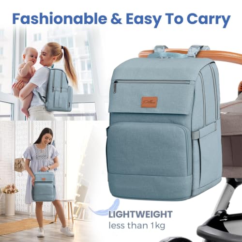 Baby Shower Gifts Diaper Bag Backpack - Large Capacity Baby Bag Backpack, Wide Opening & Easy Access Stylish Baby Diaper Bag - Waterproof, Durable, Travel-Friendly Organizer w/ Foldable Changing Pad - color: L. Light Blue, style: Classic
