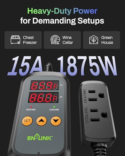 BN-LINK Temperature Controller Dual Thermostat Outlet for Heating Cooling | 2-Stage Outlet Digital Temp Controller Plug for Reptiles Aquarium Carboy Homebrew Breeding Fermenter, -58-230℉, 15A/1875W - style: T10