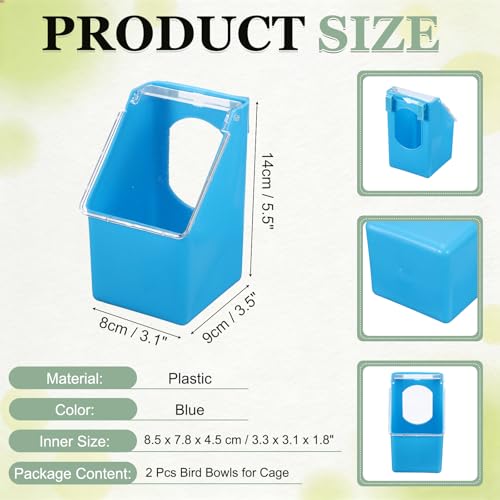 No Mess Bird Feeder, 3.5x3.1x5.5 Inch Parakeet Feeder Bird Cage Accessories Hanging Food Water Dispenser, (Blue, 2 Pcs), Intended for Pet/Pigeon/Parrot/Chicken - color: Blue