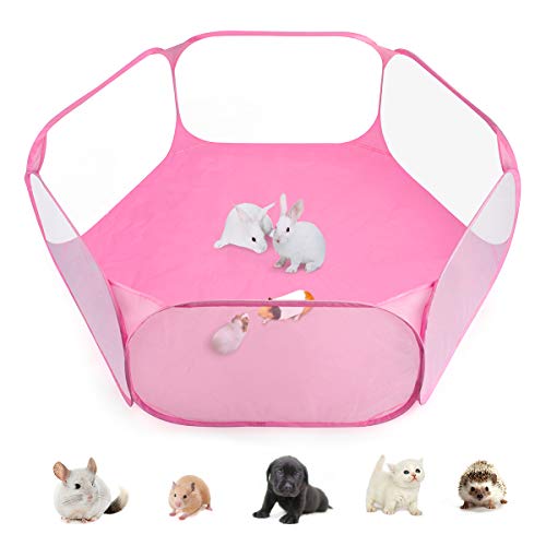 Guinea Pig Cage Rabbit Cage Indoor with Mat Playpen Perfect Size for Small Animal Pet Play Pen Easy to Clean Exercise Yard Fence Portable Tent for Hamsters, Chinchillas, Hedgehog, Puppy, Cats - color: Pink