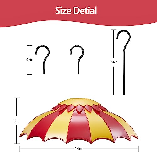 Beserie Hummingbird Feeder Umbrella Cover 14" with Ant Moat Big RedYellow | Dome Shade Weather Rain Guard, Hanging Squirrel Baffle for Bird feeders, Anti Sun/Snow/Ants Keep Nectar/Seed Fresh 3 Hooks - color: Red