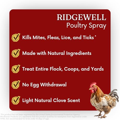 Poultry Chicken & Coop Spray 32 oz | Kills Mites, Fleas, Lice & Ticks | Clove & Cottonseed Essential Oils | Use on Chicks* & Laying Hens | No Egg Withdrawal | Made in USA