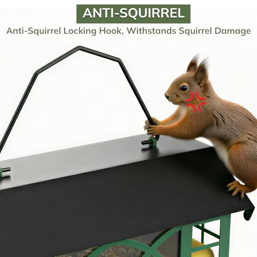 Bird Feeders for Outdoors Hanging, Metal Bird Feeder with Double Suet Cage Weatherproof Metal Roof, 3.5Lbs Large Capacity Great for Attracting Finch Cardinal Chickadee Wild Birds, Branch Green - color: Branch Green