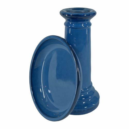 Smart Solar Aviatra Outdoor Ceramic Birdbath with Pedestal Stand and Glossy Finish, Elegant Traditional Birdbath for Garden, Blue - style: Aviatra