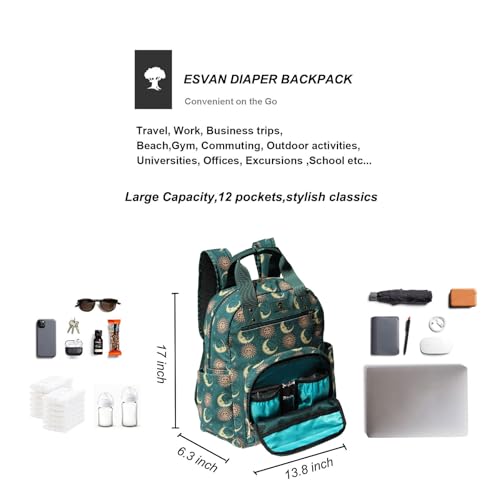 Diaper Bag Backpack Corduroy Multifunction Baby Fashion Travel Pack office Laptop Bag - color: Dark Green Moon