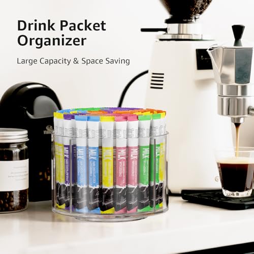 2-Pack Divided Drink Packet Organizer, Rotating Turntable Organizer | Spinning Powdered Drink Mix Holder, Clear Lazy Susan Turntable, Divided Water Drink Packet Storage Organizer - size: 2 Pack - 4 Section