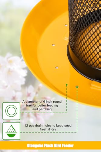 Gtongoko Finch Feeders for Outside All Metal Mesh Tube Bird Feeder Yellow | 2.5 LB Hanging Bird Feeder for Nyjer & Thistle Seed, Weather-Resistant Lid, Easy Refill & Cleaning, Closed Metal Ring - color: Yellow-0.24"