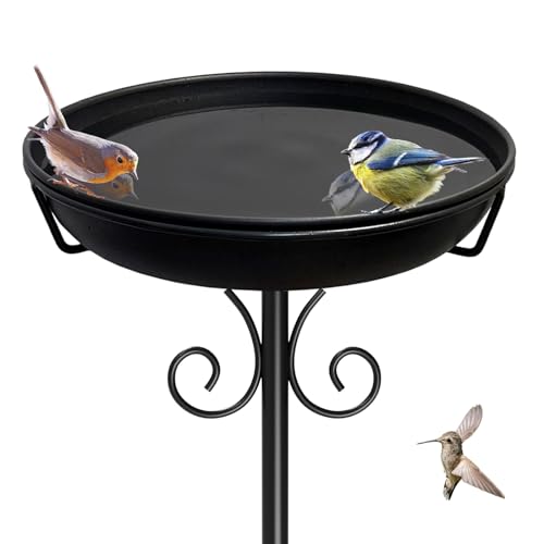 38In Freestanding Bird Bath for Outside, Detachable Birdbaths with Metal Stake, Bird Bath Feeder Bowl for Outdoors Garden Patio Yard Lawn,Sturdy Upgraded 5 Pronged Base (Black) - color: Black