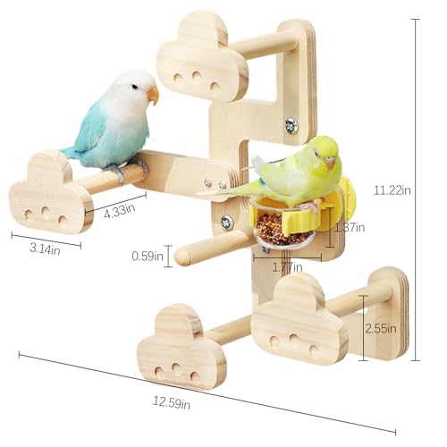 Natural Wood Perch Stand with Feeding Cups(PVC Bowl) | Parrots Play Gym,Birds Perch Stand,feeder - color: wood