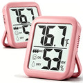 2 Pack Room Thermometer Indoor Hygrometer | Monitor Temperature & Humidity, Accurate, Fast Read, Easy To View, Magnetic/Kickstand/Hanging, ℉/℃, w/ Battery, Compact - color: 2 Pcs* Pink