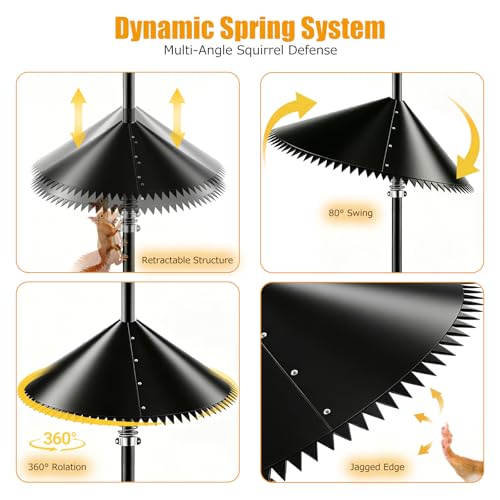 2 Pack Spring Squirrel Baffle for Bird Feeder Pole, 19 Inch | Wrap Around Squirrel Guard, Spiked Edges, Outdoor Bird Feeder Protector, For Shepherd's Hook