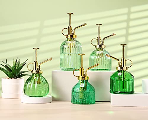 Glass Plant Mister Spray Bottle, 6.5" Green Glass Water Spray Bottle with Gold Top Pump Small Watering Can, Small Plant Sprayer Mister for Indoor Outdoor House, Green+Gold (Green+Gold D) - style: Green+Gold D