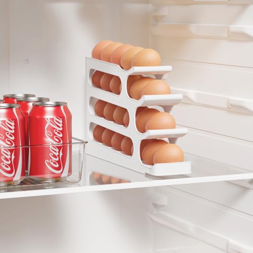 Egg Holder for Fridge, 4 Tiers, Egg Roller for Eggs 24 Count | Auto Rolling Egg Storage Organizer for Refrigerator, Slim Space Saving Container, Dispenser - size: 4 Tiers