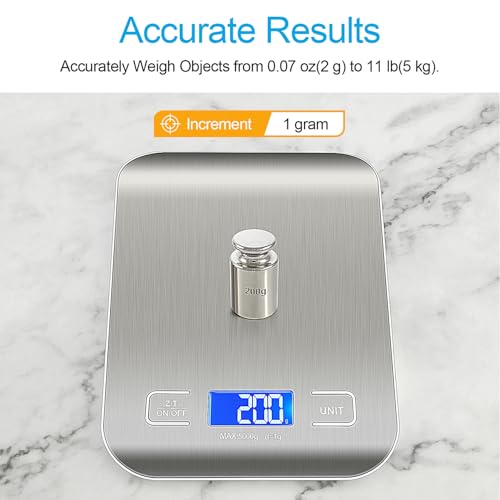 Food Scale, Kitchen Scale, Weight Scale Grams and Ounces | Weight Scale Grams and Ounces, For Weight Loss, Baking, Cooking, Keto and Meal Prep, LCD Display, 304 Stainless Steel