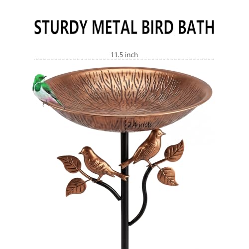 Metal Bird Bath for Outdoors, 32’’Tall 11.5’’ Diameter 2.4’’ Deep Iron Birdbaths for Outside Garden Yard Decor, Upgraded 5-Prong Base Freestanding Bird Feeder Bowl with Stake 0.8 Gallon - size: 2.4'Deep