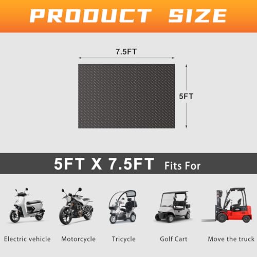 2.5mm Thickened 5Ft x 7.5Ft Garage Floor Mat Rubber Flooring Roll, Grey | 37.5sqft Diamond Plate PVC Rubber & Vinyl Flooring Roll, Non-Slip Floor Protector Mat for Garage Warehouse Basement Trailer - size: 4.9Ft x 7.5Ft-Grey