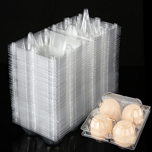 DAJAVE 100 Pack Plastic Egg Cartons, Clear Egg Cartons Bulk Holds up to 4 Eggs, Plastic Egg Holder for Family, Pasture, Farm Markets Display