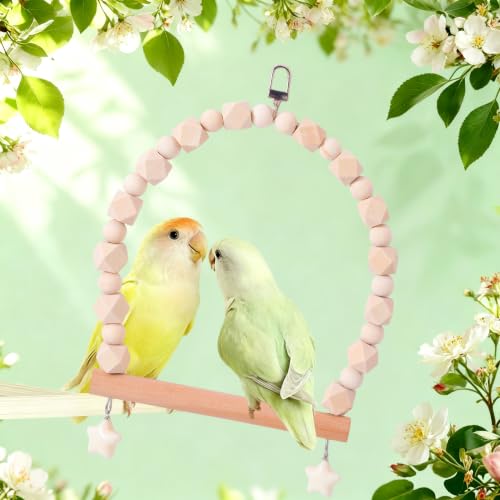 Birds Swing Parrot Hanging Toy Wooden Perch Bird Chew Toys for Love Birds，Parakeet，Cockatiel, Mynah, Budgerigar(Wood Color, Medium) - color: Wood Color