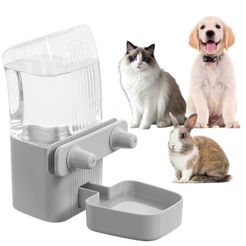 Kenond 50oz Rabbit Water Dispenser,Pet Dog Water Bottle for Crate Cage | Gravity Water Bowl Dispenser Helps Reduce Spills While Keeping Water Cleaner. Compatible with Widemouth Cages, Wire Crates - color: Gray