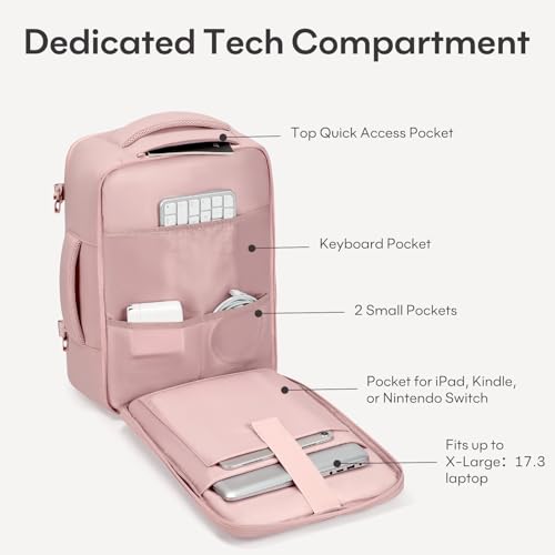 40L Travel Backpack for Women & Men: Flight Approved Carry On Backpack, TSA Personal Item Bag with Water Bottle Pocket, Weekender Essentials Backpacks fits 17" Laptop - Pink - color: Pink, size: X-Large