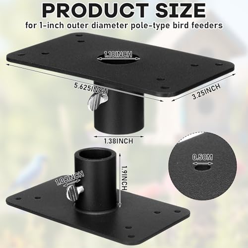Novabright Pole Mounting Plate Flange Top for 1 Inch OD Pole Bird Feeder and Bird House Mount Holds 200 LBS Weather Resistant Universal Fit for Platform Tray Hopper Feeders Backyard Yard Black Metal