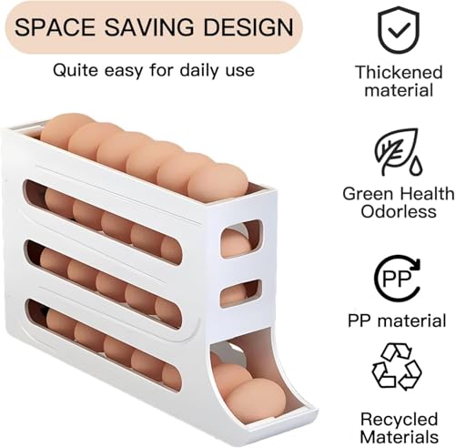 24 Eggs Egg Holder for Fridge,4 Tiers Egg Container,Auto Rolling Egg Organizer for Refrigerator,Cabinet&Pantry Space-Saving Egg Dispenser Holder,Ideal For Families And Busy Home Cooks (White,1pack) - color: White, size: 1pack