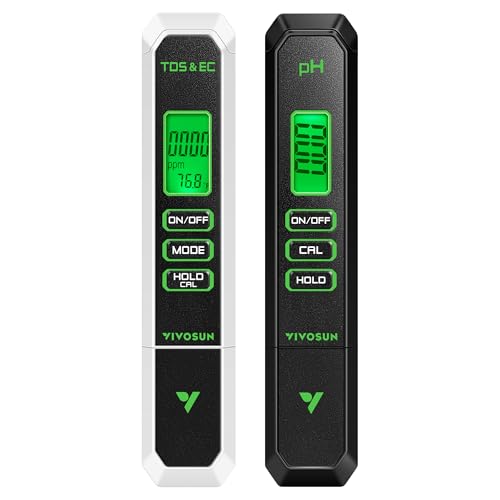 VIVOSUN Digital pH Meter TDS EC Meter for Water 0.01 Accuracy Hydroponics | ±0.01 pH Accuracy, ATC, Auto Calibration, LCD Display, Hold Function, for Hydroponics Aquarium Pool Drinking, UL Certified - color: Black+White