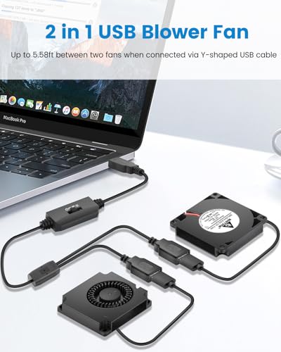 GDSTIME 50mm x 10mm USB Blower Fan with Speed Control DC 5V Powered, 2-Pack | Type-A USB Plug, L/M/H Adjustable Speed, 50x50x10mm Mini Size, Brushless Turbo, Micro Blowers Quiet, 5010, for DIY Cooling - size: 50x10mm
