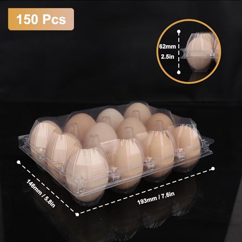 150 Pack Bulk Egg Cartons, Clear Plastic Chicken Egg Holders, Egg Tray Carton Holder for Home & Kitchen, Farm & Market Use, An Eco-Friendly Egg Storage Solution, 12 Grids - size: 150 Pack Egg Cartons 12 Grids 3x4