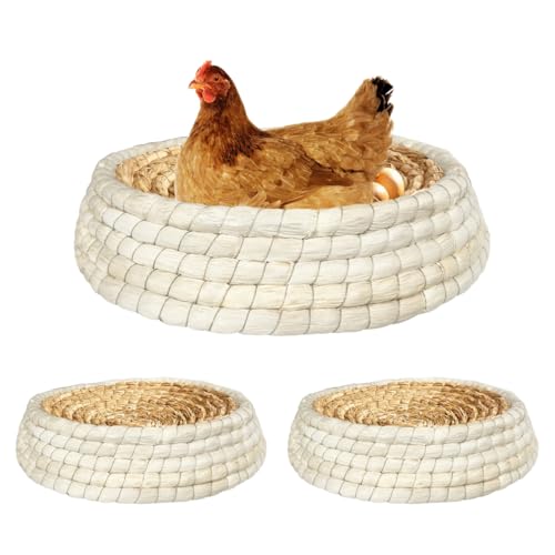Chicken Nest for Chicken Coop, Handmade Woven Flat Base Straw - 2 Pack 15.5"x15.5"x3.5" Premium Laying Hen Nesting Pads (2 nest)