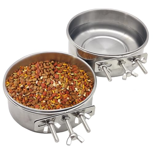 PINVNBY 2pcs Stainless Steel Bird Bowl Water Bowl Stainless Steel Bird Feeding Dish Cups for Parrot Parakeet African Greys Conure Cockatiels Lovebird (Diameter: 4.72 inches M)